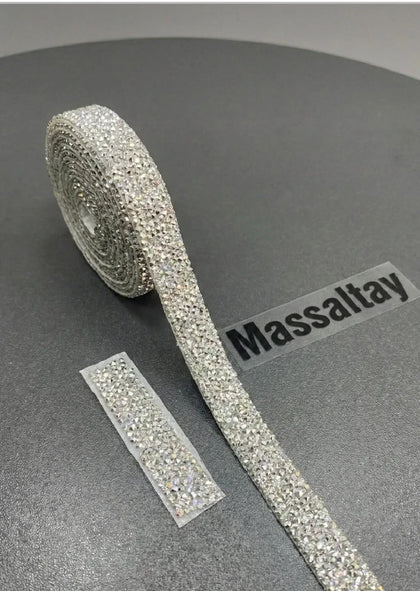 Ütüyle Yapışan Taşlı Gümüş Şerit 1 Metre Süsleme Aksesuarı