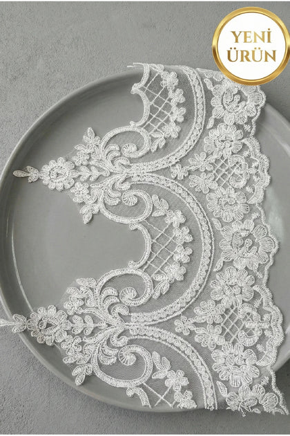 Beyaz Fransız Güpür Dantel – 10 Metre 1 Top | Gelinlik, Bohça ve Süsleme Danteli