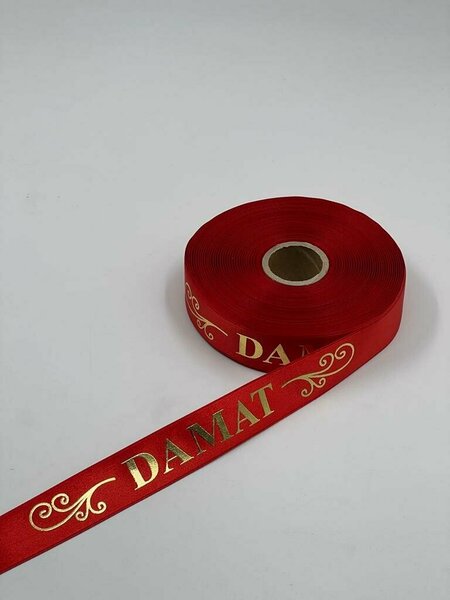 Damat Baskılı Saten Kurdele 2,5 cm x 50 Metre – Söz, Nişan ve Düğün Süsleme Kurdelesi