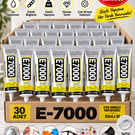 E7000 Şeffaf Çok Amaçlı Yapıştırıcı 50 ML | Taş, Takı, Cam, Metal, Plastik, Kumaş ve Deri İçin Güçlü Tutkal