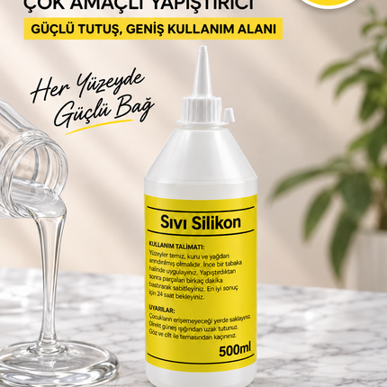 Sıvı Silikon 500 ml Şeffaf Çok Amaçlı Yapıştırıcı – Hobi, El İşi, Takı, Boncuk ve Dekoratif Süsleme Tutkalı