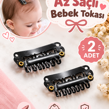 Az Saçlı Bebek Tokası Siyah Metal Çıtçıt Klips Toka – Bebek Saç Aksesuarı