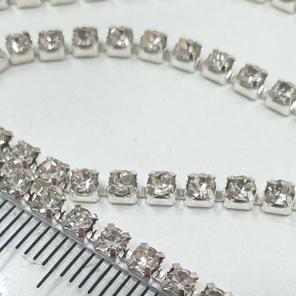 Crystal Rhinestone Chain SS12 (2.5 mm) Silver Setting – Dense Crystal Stone Strip 50 Meters
