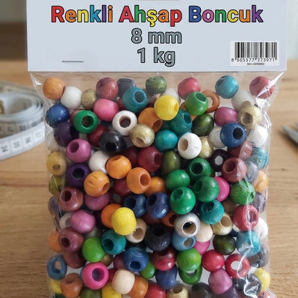 8 mm Renkli Ahşap Boncuk 1 Kg – Takı, Bileklik, Kolye ve Hobi Malzemesi