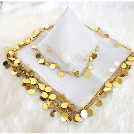 Beyaz Gold Pullu Halay Mendili – Düğün ve Etkinlik Mendili