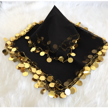 Siyah  Gold Pullu Halay Mendili – Düğün ve Etkinlik Mendili