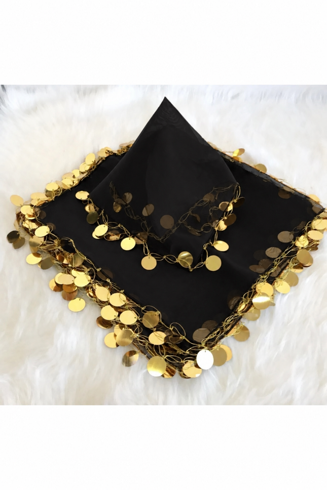 Siyah  Gold Pullu Halay Mendili – Düğün ve Etkinlik Mendili