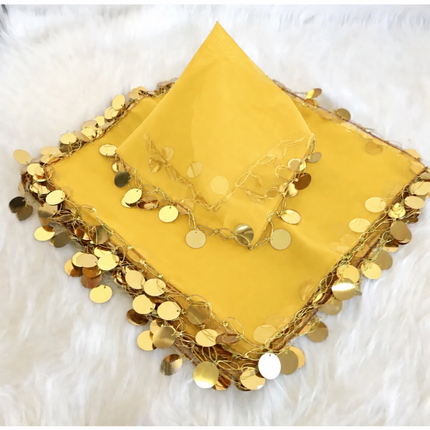 Sarı Gold Pullu Halay Mendili – Düğün ve Etkinlik Mendili