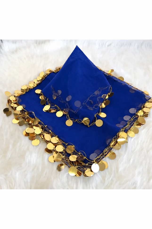 Mavi  Gold Pullu Halay Mendili – Düğün ve Etkinlik Mendili