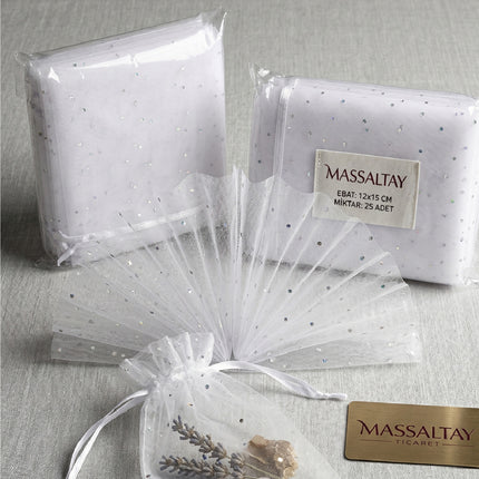 25 Glitter Tulle Pouches – Wedding Favors, Henna, Engagement, and Gift Packaging Pouch