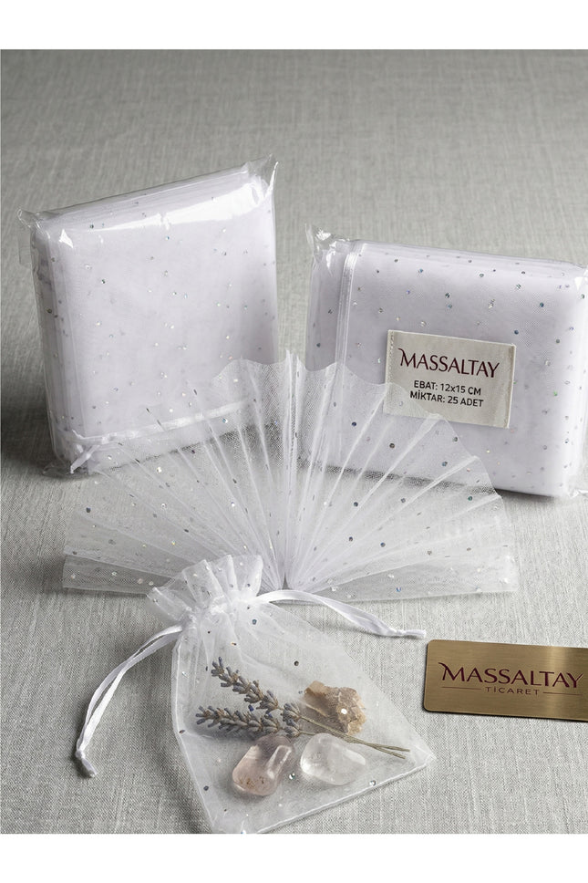 25 Glitter Tulle Pouches – Wedding Favors, Henna, Engagement, and Gift Packaging Pouch