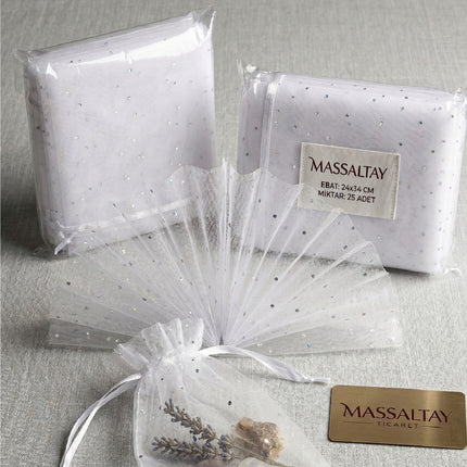 25 Glitter Tulle Pouches – Wedding Favors, Henna, Engagement, and Gift Packaging Pouch
