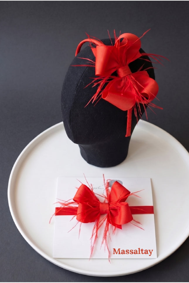 Mom's Feathered Bow Postpartum Crown and Baby Headband Set