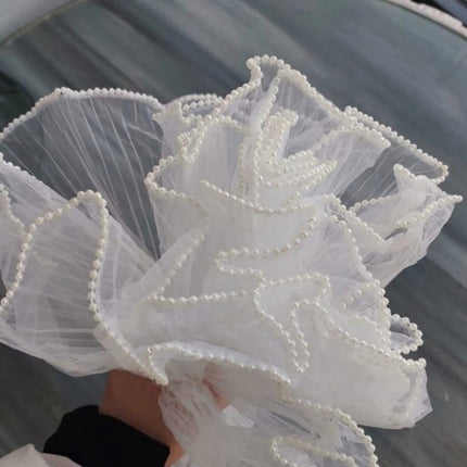 İncili Fırfır Plise Tül 40 cm | Gelin Çiçeği Sarma Tülü, Buket Süsleme ve Nikah Dekoru