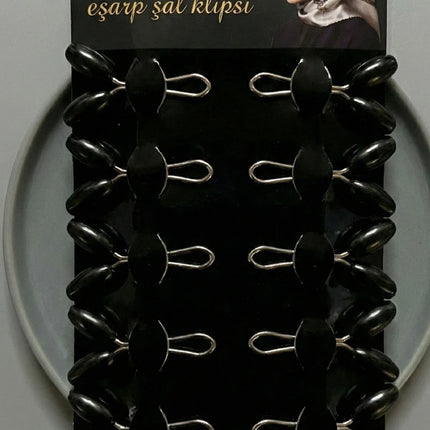 Başörtü Şal Eşarp Sabitleyici Klips – 1 Paket | Kaymaz, İğnesiz Klips - Siyah