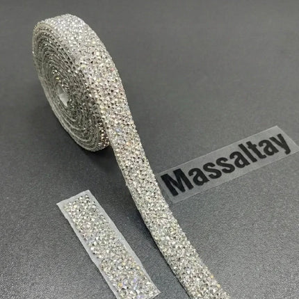 Ütüyle Yapışan Taşlı Gümüş Şerit 1 Metre Süsleme Aksesuarı