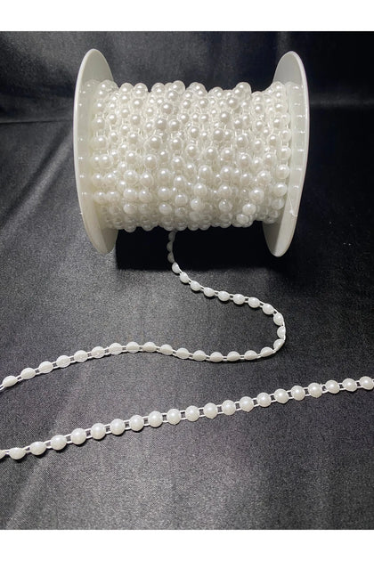 6mm Beyaz Sıralı Yarım İnci Şerit 20 Metre – Dekoratif ve El İşi Kullanımı