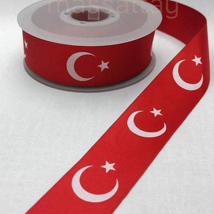 4 cm Ayyıldız Desenli Saten Kurdele 10 Metre – Türk Bayraklı Kurdele