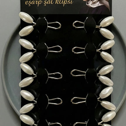 Başörtü Şal Eşarp Sabitleyici Klips – 1 Paket | Kaymaz, İğnesiz Klips - Beyaz