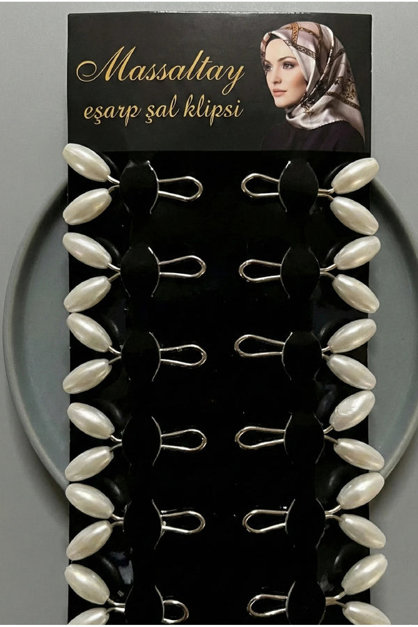 Başörtü Şal Eşarp Sabitleyici Klips – 1 Paket | Kaymaz, İğnesiz Klips - Beyaz