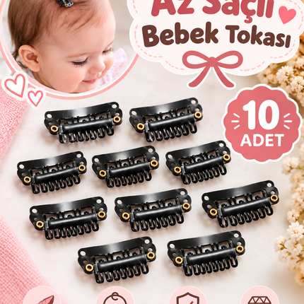 Az Saçlı Bebek Tokası Siyah Metal Çıtçıt Klips Toka – Bebek Saç Aksesuarı