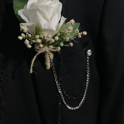 Beyaz Gül Yaka Çiçeği - Damat Çiçeği - Sağdıç Çiçeği – Yaka Iğnesi