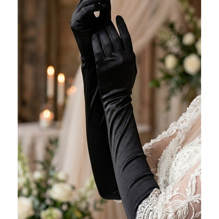Uzun Saten Gelin Eldiveni Beyaz Balo Eldiveni Düğün Nikah Nişan Abiye Kostüm Eldiveni