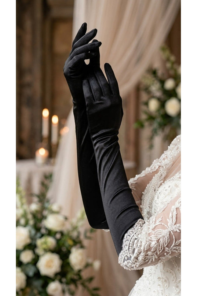 Uzun Saten Gelin Eldiveni Beyaz Balo Eldiveni Düğün Nikah Nişan Abiye Kostüm Eldiveni