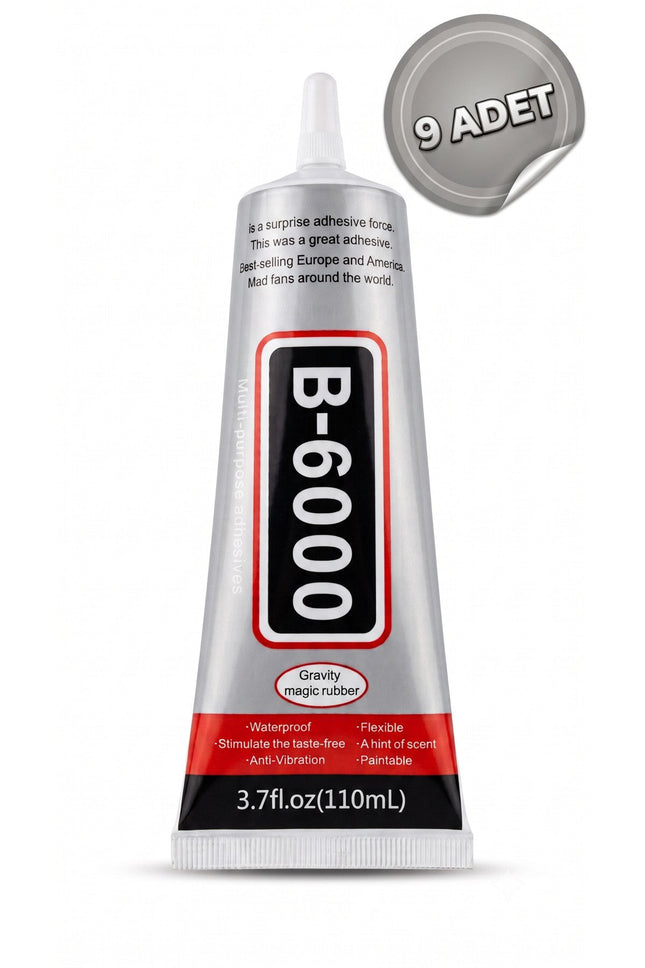 B6000 Şeffaf Yapıştırıcı 110 ml 9 Adet Set – Güçlü Çok Amaçlı Taş, Boncuk, Kumaş, Metal, Cam ve Ahşap Yapıştırıcısı