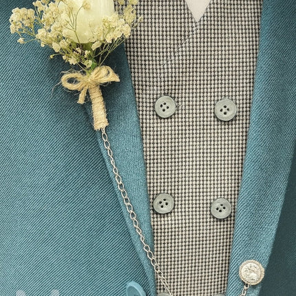 Şık Gelin Damat Düğün Çiçekli Yaka Çiçeği Boutonniere – Beyaz Lale ve Cipso Detaylı