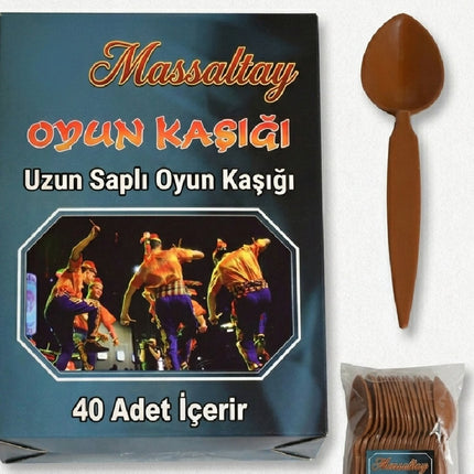 Uzun Saplı Gösteri Kaşığı 40'lı Paket – Kına Gecesi, Nişan, Düğün ve Halk Oyunları İçin Ahşap Gösteri Kaşığı