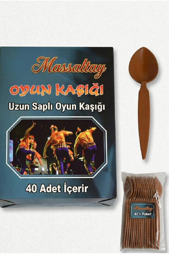 Uzun Saplı Gösteri Kaşığı 40'lı Paket – Kına Gecesi, Nişan, Düğün ve Halk Oyunları İçin Ahşap Gösteri Kaşığı