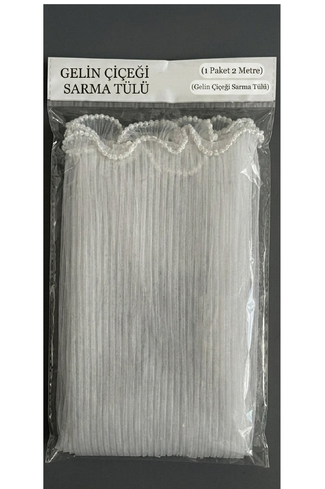 İncili Fırfır Plise Tül Gelin Çiçeği İçin Çiçek Tülü 1 Top 2 Metre Buket Sarma Tülü