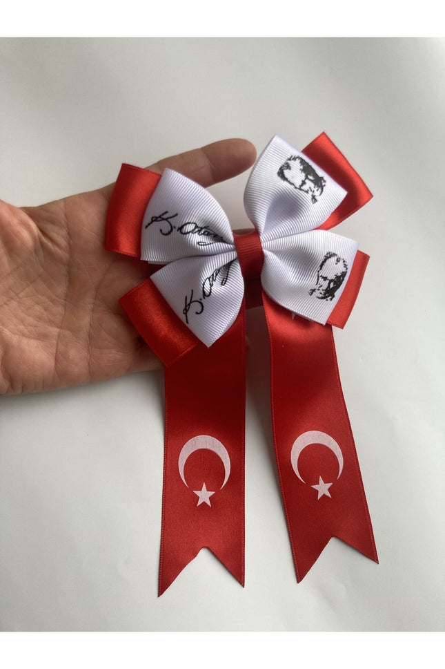 El Yapımı Atatürk İmza Baskılı Klips Toka – Kırmızı Beyaz 23 Nisan Özel Tasarım