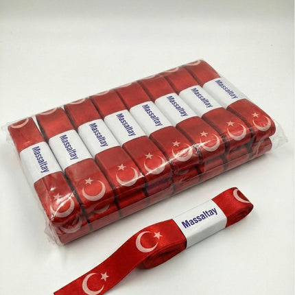 Türk Bayrağı Ayyıldız Desenli Saten Kurdele 10 Metre 3Cm - Kırmızı Beyaz 23 Nisan Okul Sınıf