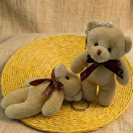 5'li Peluş Ayıcık Anahtarlık Karamel Renk 12 cm Ayıcık 16 cm Anahtarlı Sevimli Hediyelik Seti Paketi