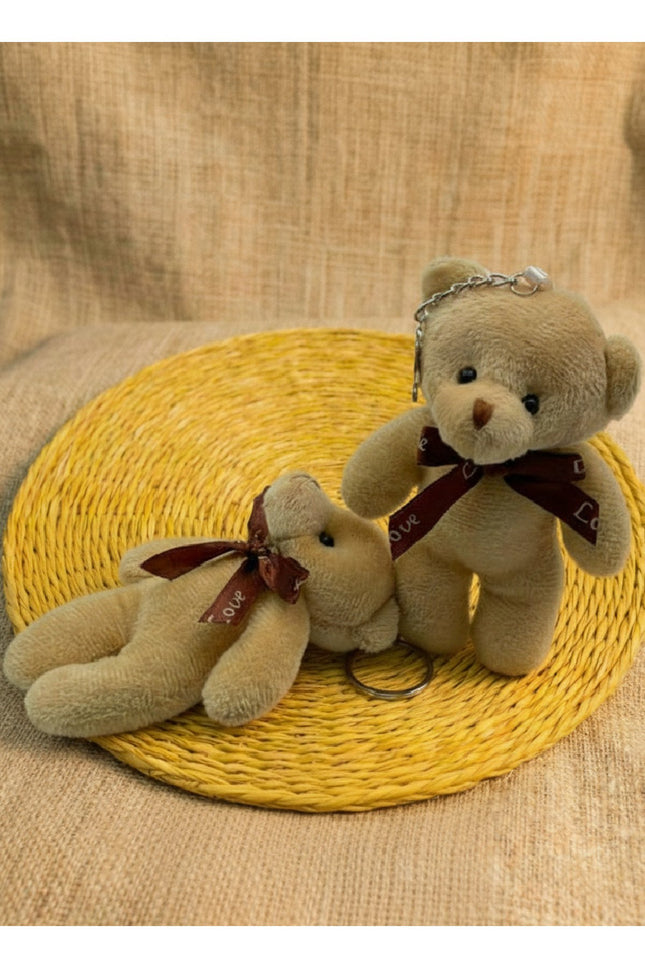 5'li Peluş Ayıcık Anahtarlık Karamel Renk 12 cm Ayıcık 16 cm Anahtarlı Sevimli Hediyelik Seti Paketi