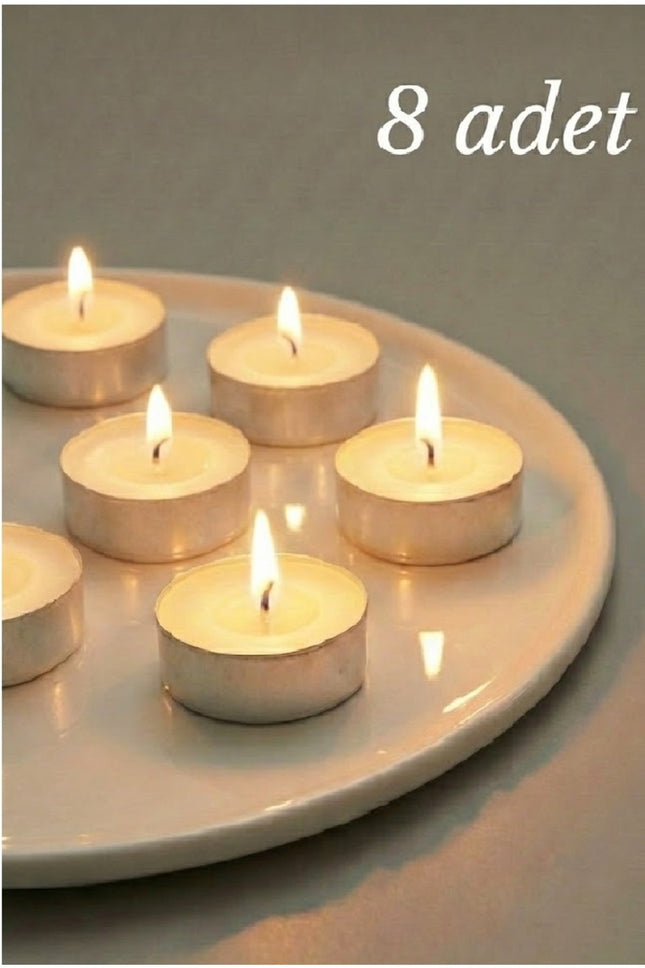 Tealight Mum 8 Adet Beyaz Kokusuz | Buhurdanlık Parti Düğün Nikah Kına Özel Gün Kutlama
