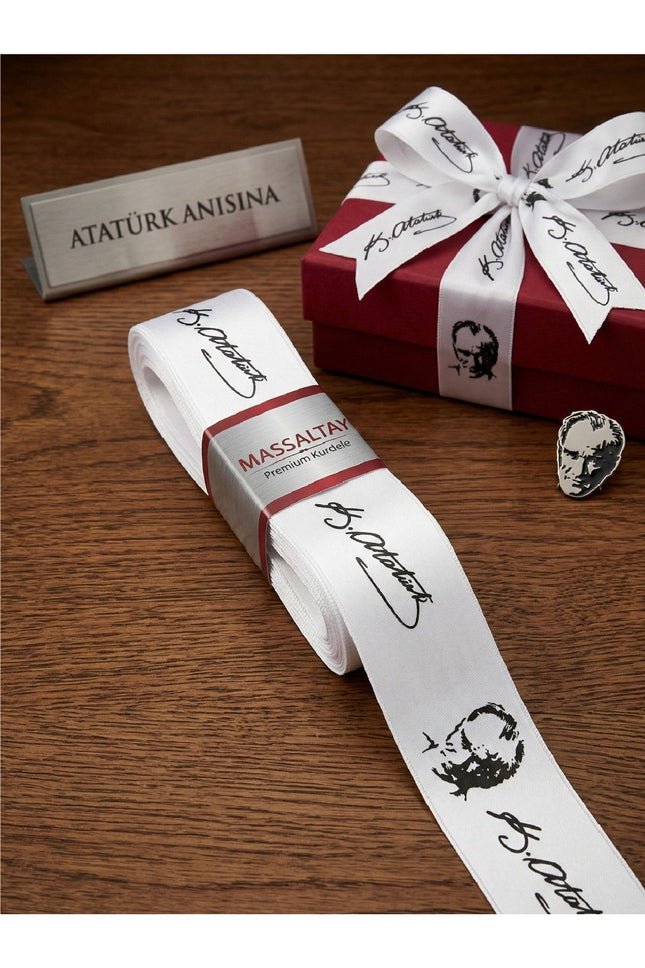 Atatürk İmzalı Saten Kurdele 4 cm 10 Metre | Hediyelik, Nikah, Davetiye ve Süsleme Kurdelası
