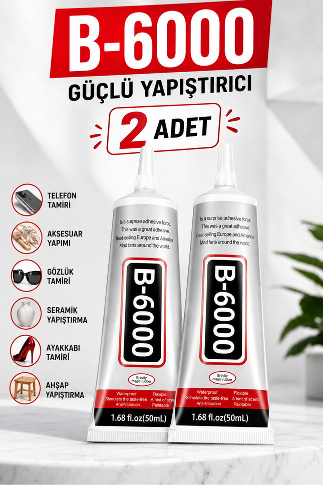 B-6000 Yapıştırıcı 50 ML 2 Adet – Takı, Telefon, Cam, Seramik, Ahşap ve Ayakkabı İçin Güçlü Yapıştırıcı