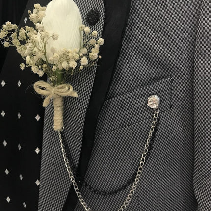 Beyaz Lale Yaka Çiçeği Ve Zincir - Sağdıç Çiçeği - Damat Çiçeği – Yaka Iğnesi