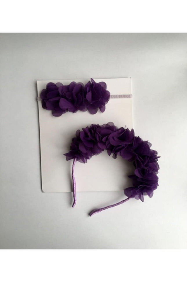 Mor Çiçekli Anne Bebek Bandana Taç Takımı – Bandana