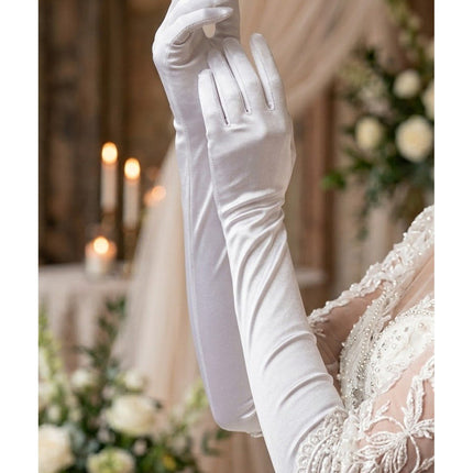 Uzun Saten Gelin Eldiveni Beyaz Balo Eldiveni Düğün Nikah Nişan Abiye Kostüm Eldiveni
