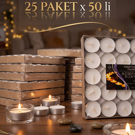 Tea Light Mum 25'li x 50 Paket (1250 Adet) Beyaz Dekoratif Tealight Mum Kına, Düğün, Nişan, Nikah, Parti ve Ev Dekorasyonu