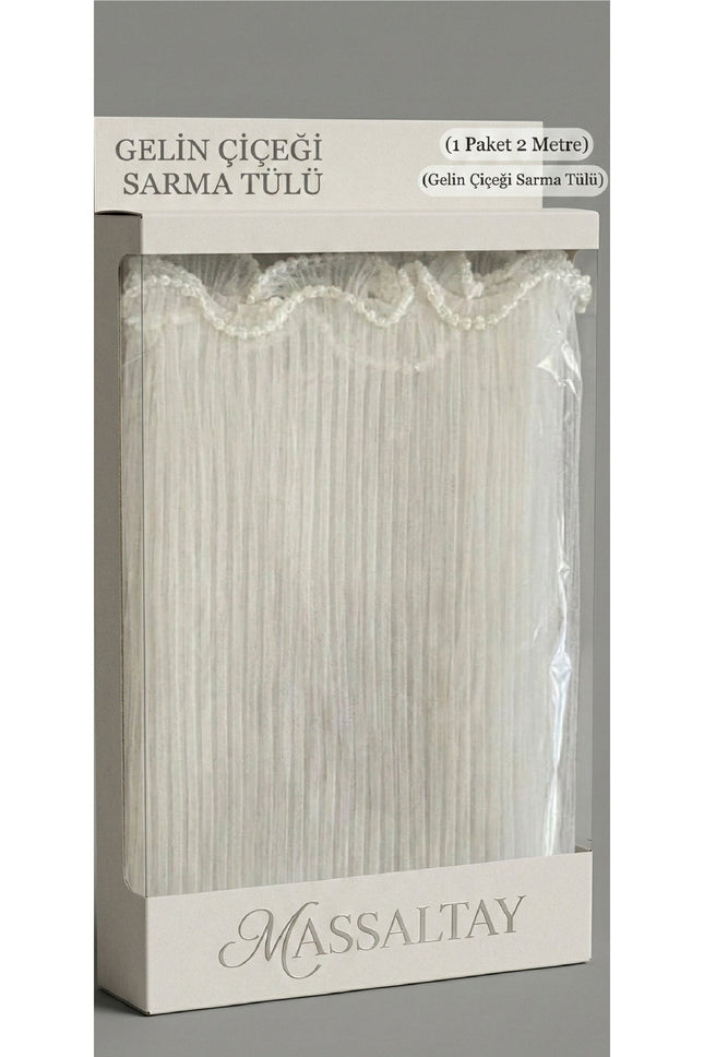 İncili Fırfır Plise Tül Gelin Çiçeği İçin Çiçek Tülü 1 Top 2 Metre Buket Sarma Tülü