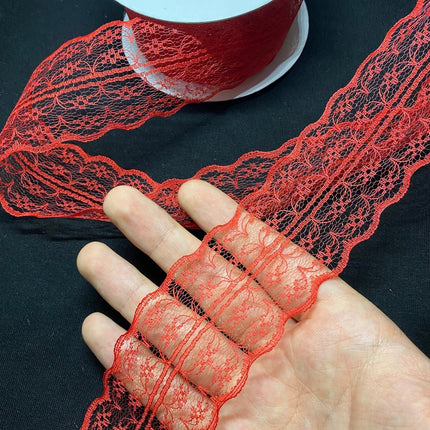 Kırmızı Çift Taraflı Dantel Şerit 5 Metre – Dekoratif Süsleme ve El İşi Malzemesi