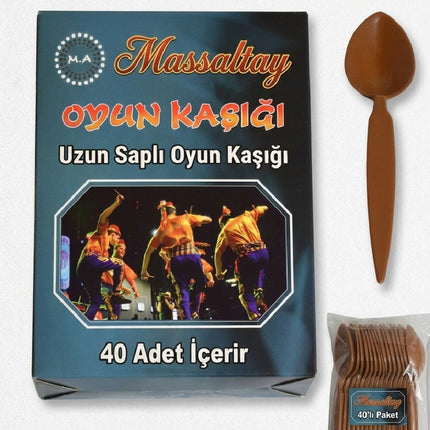 Uzun Saplı Gösteri Kaşığı 40'lı Paket – Kına Gecesi, Nişan, Düğün ve Halk Oyunları İçin Ahşap Gösteri Kaşığı