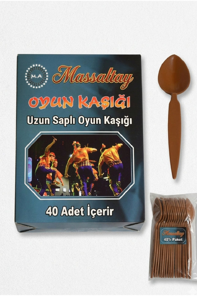 Uzun Saplı Gösteri Kaşığı 40'lı Paket – Kına Gecesi, Nişan, Düğün ve Halk Oyunları İçin Ahşap Gösteri Kaşığı