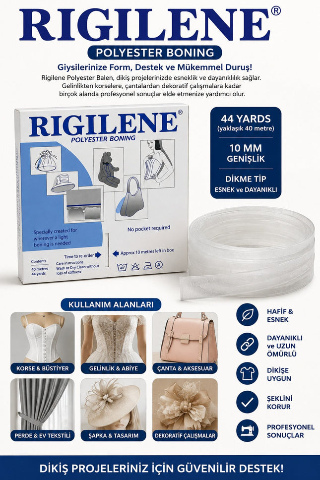 Rigilene Balen 10 mm – 44 Yards (40 Metre) – Gelinlik Korse Elbise Sütyen ve Giysi Süsleme Dikim Baleni