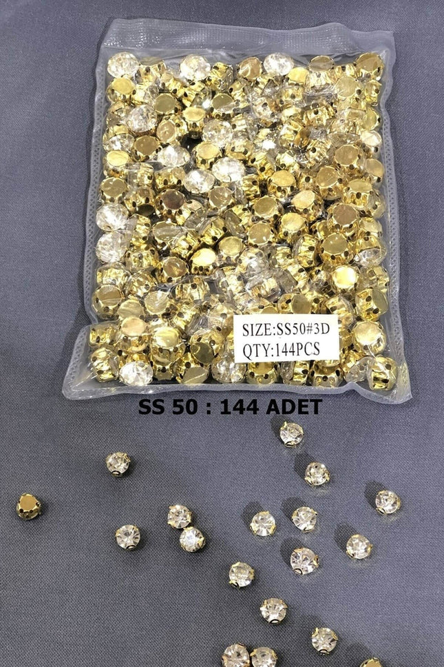 Sarı Metal Kasalı Dikme Beyoğlu Taşı (1 PAKET) Ss 50 144 Adet – Boncuk